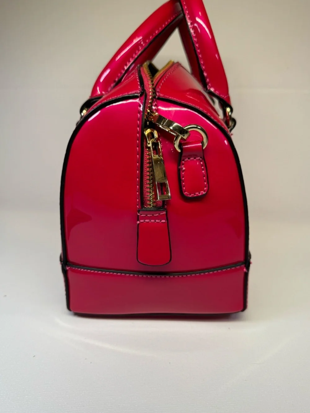 Hot Pink Patent Satchel Crossbody Bag Structured Top Handle Bow Lining
